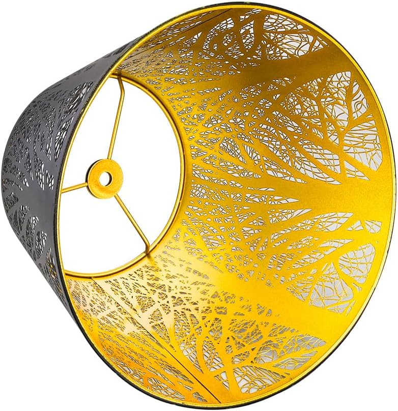 ALUCSET Etched Small Forest Metal Lampshade Top 6‘’ Bottom 10‘’ Height 7.5" Barrel Shade Lampshade Fits Most Table Lamp and Floor Lamp Spider, Outer Black and inner Gold - Image 4
